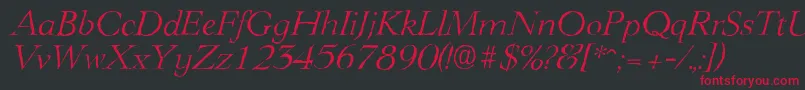 Czcionka LingwoodantiqueLightItalic – czerwone czcionki na czarnym tle