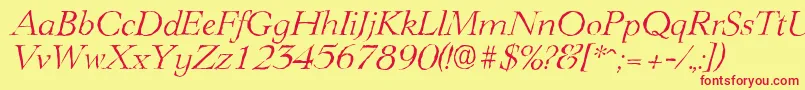 フォントLingwoodantiqueLightItalic – 赤い文字の黄色い背景