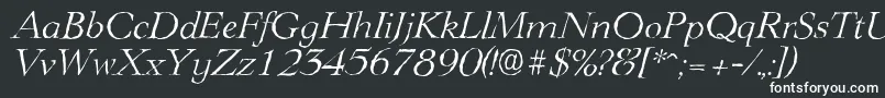 LingwoodantiqueLightItalic-fontti – valkoiset fontit mustalla taustalla