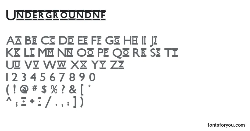 Schriftart Undergroundnf – Alphabet, Zahlen, spezielle Symbole