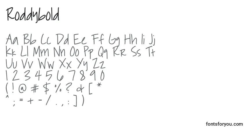 Czcionka Roddybold – alfabet, cyfry, specjalne znaki