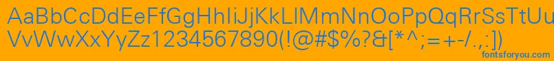 UniversNextProLight-Schriftart – Blaue Schriften auf orangefarbenem Hintergrund