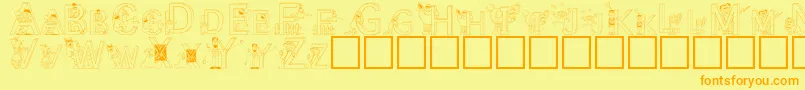 SesameStreet-Schriftart – Orangefarbene Schriften auf gelbem Hintergrund