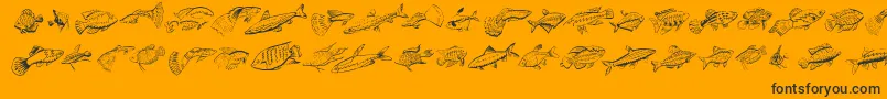 Fishing-Schriftart – Schwarze Schriften auf orangefarbenem Hintergrund