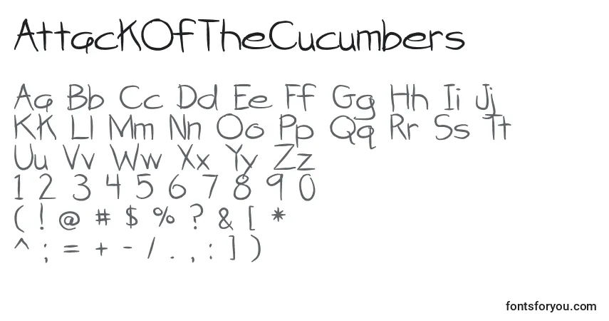 Schriftart AttackOfTheCucumbers – Alphabet, Zahlen, spezielle Symbole