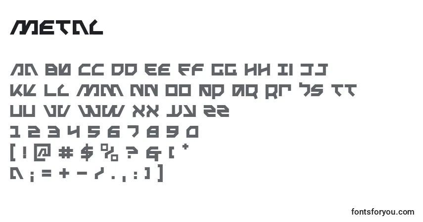 Czcionka Metal – alfabet, cyfry, specjalne znaki