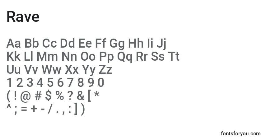Шрифт Rave – алфавит, цифры, специальные символы