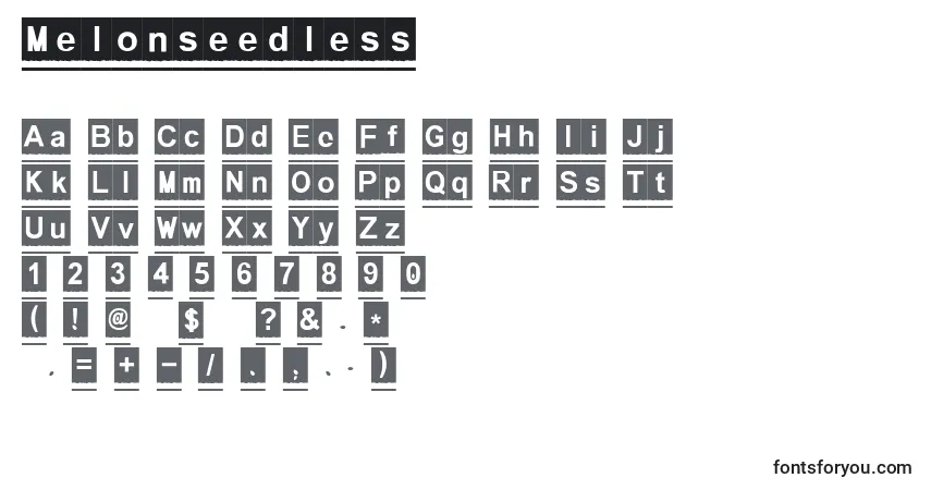 Czcionka Melonseedless – alfabet, cyfry, specjalne znaki