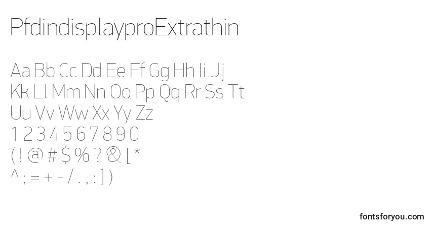 A fonte PfdindisplayproExtrathin – alfabeto, números, caracteres especiais