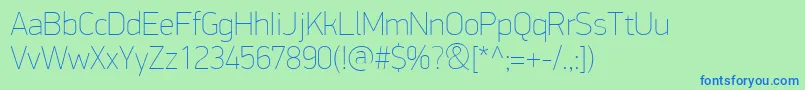 PfdindisplayproExtrathin-Schriftart – Blaue Schriften auf grünem Hintergrund