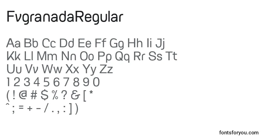 Schriftart FvgranadaRegular – Alphabet, Zahlen, spezielle Symbole