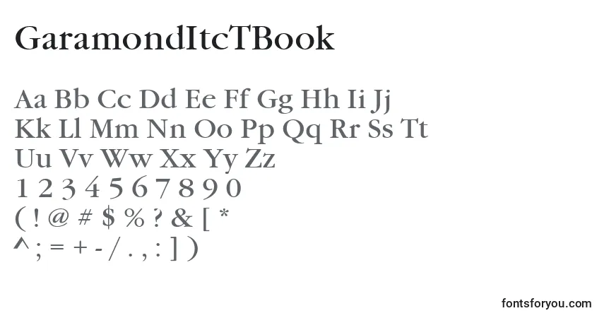 Czcionka GaramondItcTBook – alfabet, cyfry, specjalne znaki