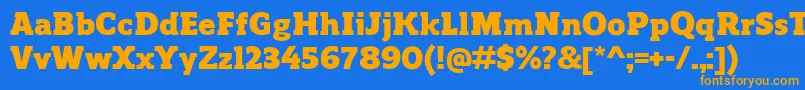 フォントReganslabBlack – オレンジ色の文字が青い背景にあります。