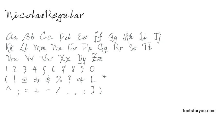 Schriftart NicolasRegular – Alphabet, Zahlen, spezielle Symbole