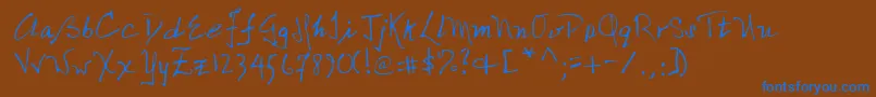 NicolasRegular-Schriftart – Blaue Schriften auf braunem Hintergrund