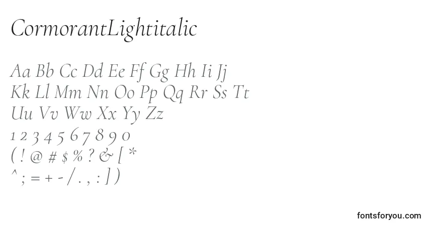 Czcionka CormorantLightitalic – alfabet, cyfry, specjalne znaki