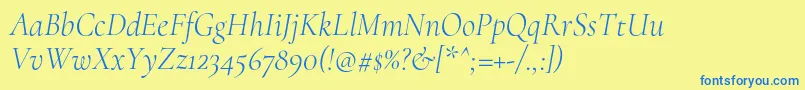 Weitere Informationen zur CormorantLightitalic-Schriftart CormorantLightitalic-Schriftart – Blaue Schriften auf gelbem Hintergrund