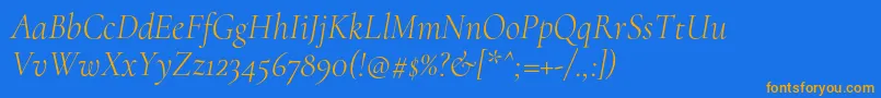 CormorantLightitalic-Schriftart – Orangefarbene Schriften auf blauem Hintergrund