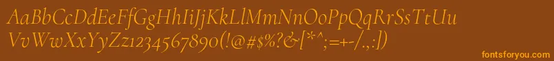 Saiba mais sobre a fonte CormorantLightitalic Fonte CormorantLightitalic – fontes laranjas em um fundo marrom