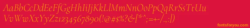 フォントCormorantLightitalic – 赤い背景にオレンジの文字