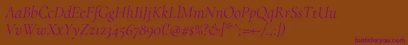 CormorantLightitalic-Schriftart – Violette Schriften auf braunem Hintergrund