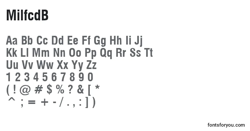 A fonte MilfcdB – alfabeto, números, caracteres especiais