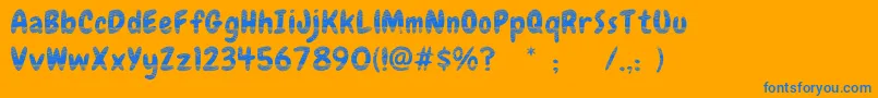 Weitere Informationen zur FollowWoodWild-Schriftart FollowWoodWild-Schriftart – Blaue Schriften auf orangefarbenem Hintergrund
