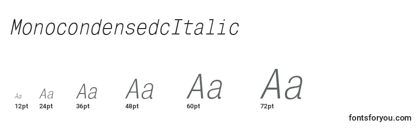 Размеры шрифта MonocondensedcItalic