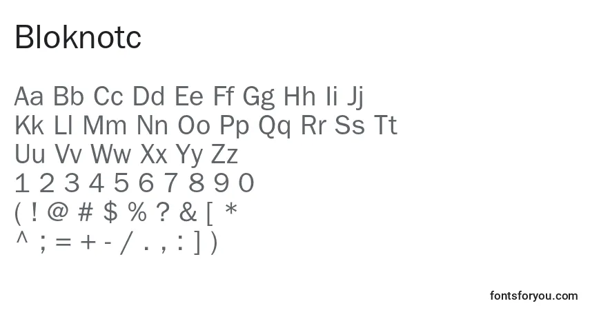 Czcionka Bloknotc – alfabet, cyfry, specjalne znaki