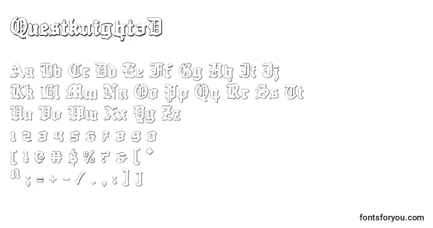 Czcionka Questknight3D – alfabet, cyfry, specjalne znaki
