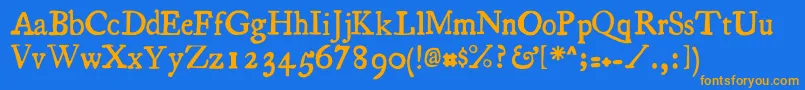 フォントEssays1743 – オレンジ色の文字が青い背景にあります。