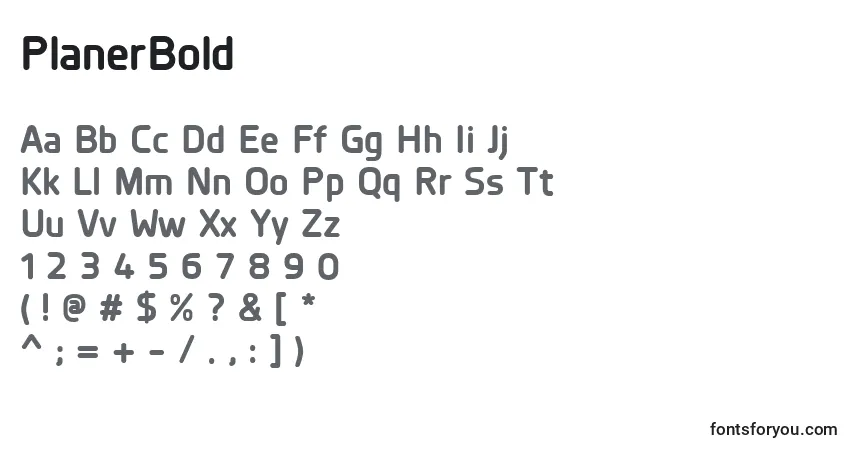 A fonte PlanerBold – alfabeto, números, caracteres especiais