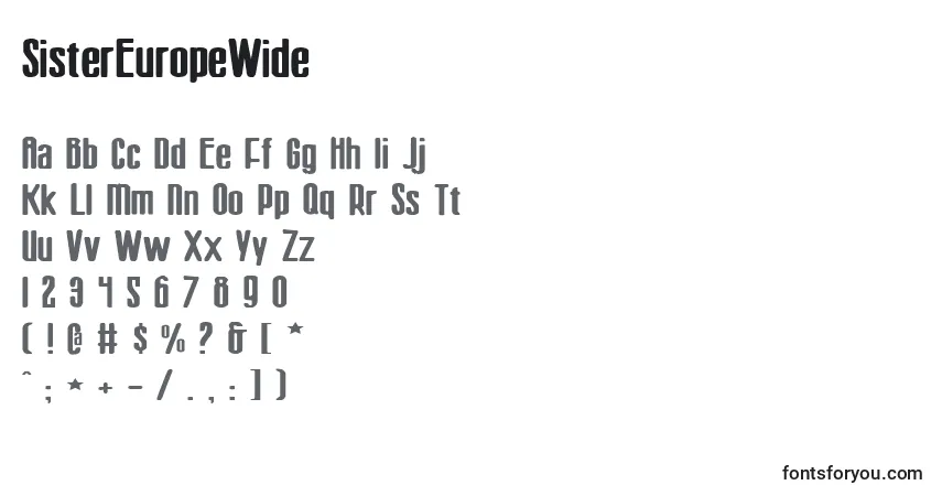 A fonte SisterEuropeWide – alfabeto, números, caracteres especiais
