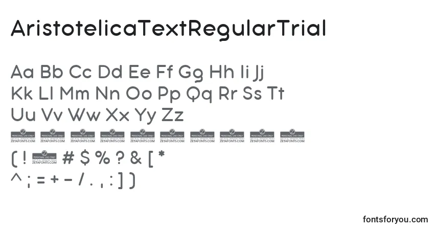 Czcionka AristotelicaTextRegularTrial – alfabet, cyfry, specjalne znaki