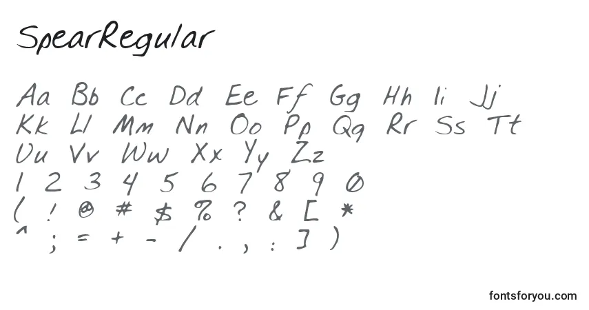 A fonte SpearRegular – alfabeto, números, caracteres especiais