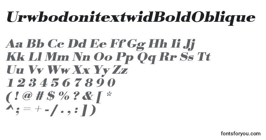 Czcionka UrwbodonitextwidBoldOblique – alfabet, cyfry, specjalne znaki