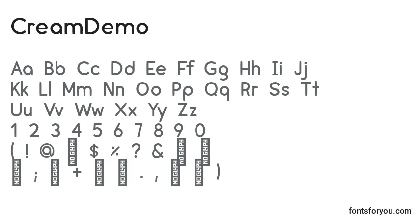 Шрифт CreamDemo (51056) – алфавит, цифры, специальные символы