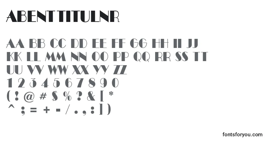 Schriftart ABenttitulnr – Alphabet, Zahlen, spezielle Symbole