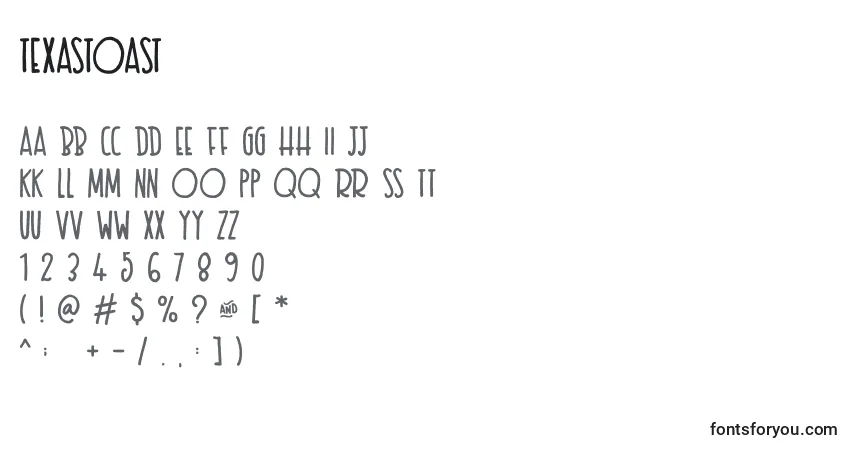 Czcionka Texastoast – alfabet, cyfry, specjalne znaki