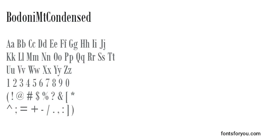 Schriftart BodoniMtCondensed – Alphabet, Zahlen, spezielle Symbole