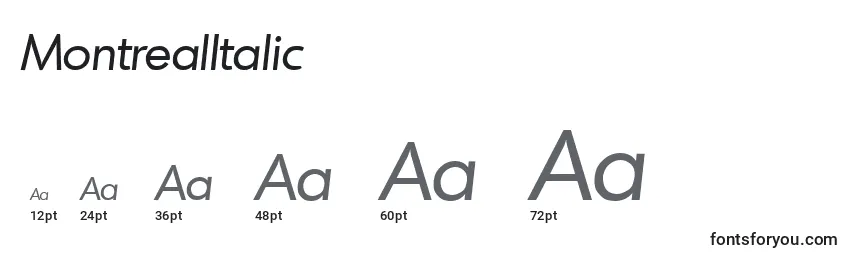 Размеры шрифта MontrealItalic