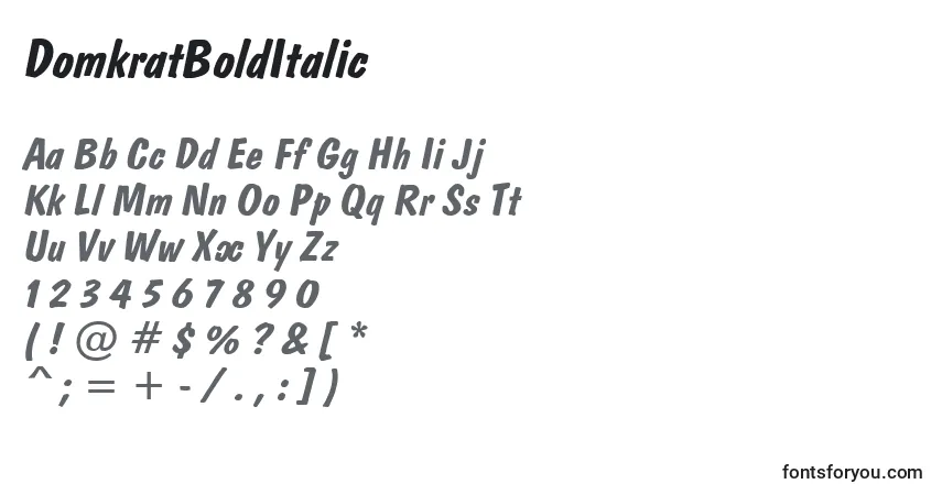 A fonte DomkratBoldItalic – alfabeto, números, caracteres especiais