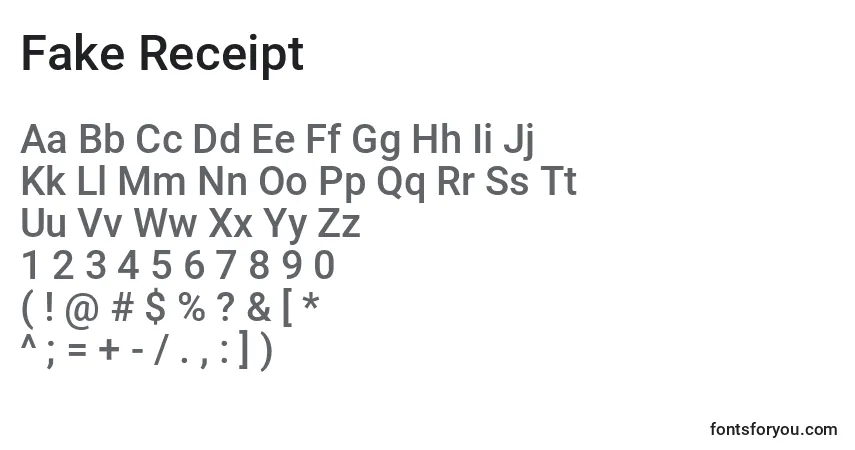 Schriftart Fake Receipt – Alphabet, Zahlen, spezielle Symbole