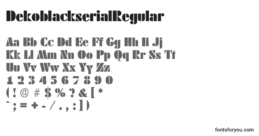 A fonte DekoblackserialRegular – alfabeto, números, caracteres especiais