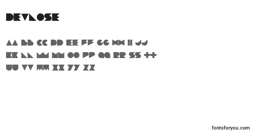 Fuente Devlose - alfabeto, números, caracteres especiales