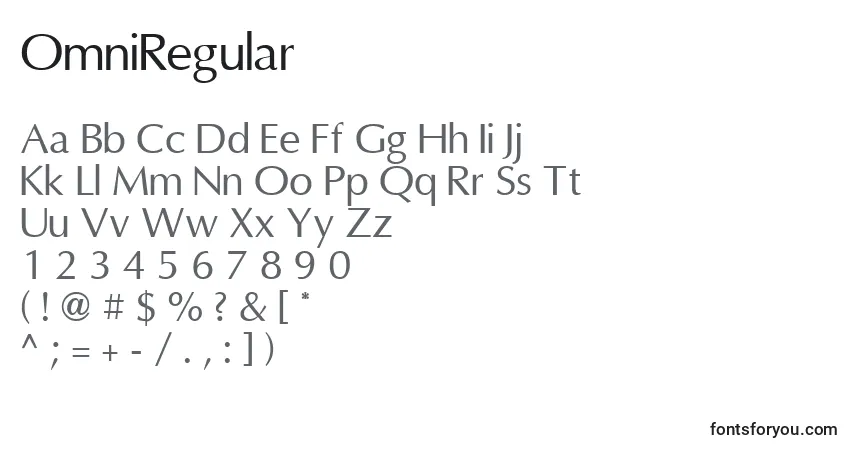 A fonte OmniRegular – alfabeto, números, caracteres especiais