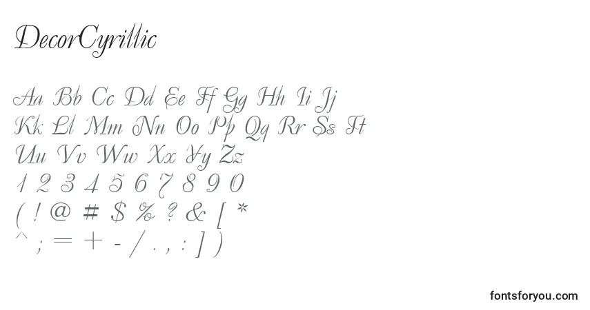 A fonte DecorCyrillic – alfabeto, números, caracteres especiais