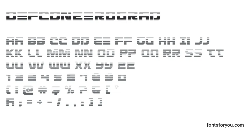 characters of defconzerograd font, letter of defconzerograd font, alphabet of  defconzerograd font