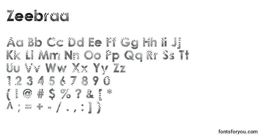 characters of zeebraa font, letter of zeebraa font, alphabet of  zeebraa font