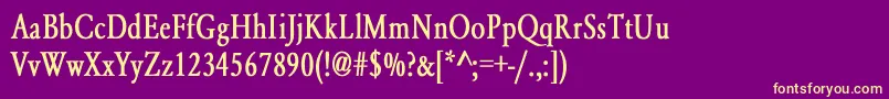 Fonte YearlindNormalCondensedBold – fontes amarelas em um fundo roxo